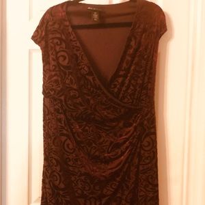 Burgundy velvet like faux wrap dress